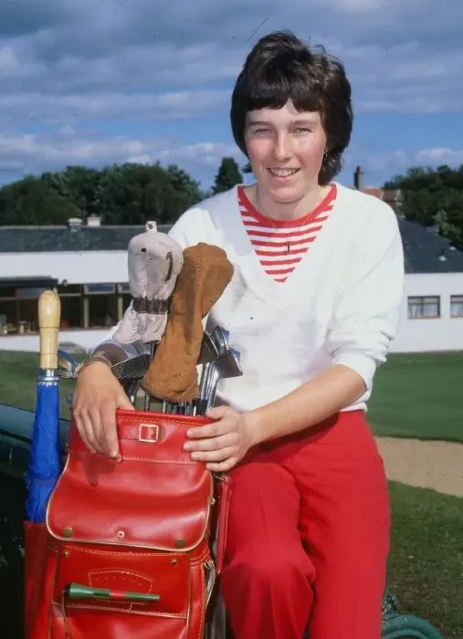 Framed Print : Wilma Aitken Golfer holding golf bag 1980 Framed Print : Wilma Aitken Golfer holding golf bag 1980