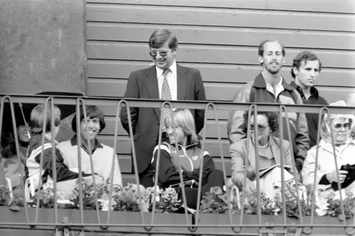 Framed Print : Wimbledon 1980: 2nd day. Chris Evert-Lloyd watching her husband. June 1980 80-3290-029 Framed Print : Wimbledon 1980: 2nd day. Chris Evert-Lloyd watching her husband. June 1980 80-3290-029