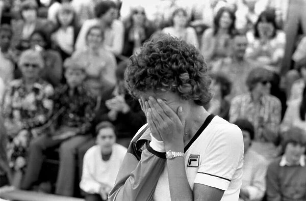 Wimbledon 1980. 7th day. Pam Shriver vs. B. J. King. Pam Shriver in tears at the end of