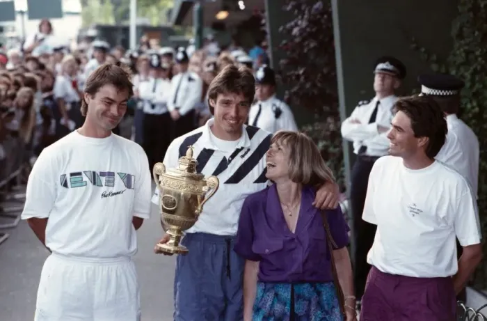 Framed Print : Wimbledon. Champion Michael Stich with Trophy and Family. July 1991 91-4302-302 Framed Print : Wimbledon. Champion Michael Stich with Trophy and Family. July 1991 91-4302-302