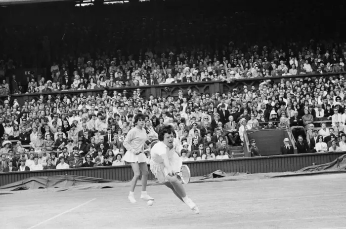 Framed Print : Wimbledon Championship Final 1965. Maria Bueno and Billie Jean Moffitt defeated Framed Print : Wimbledon Championship Final 1965. Maria Bueno and Billie Jean Moffitt defeated