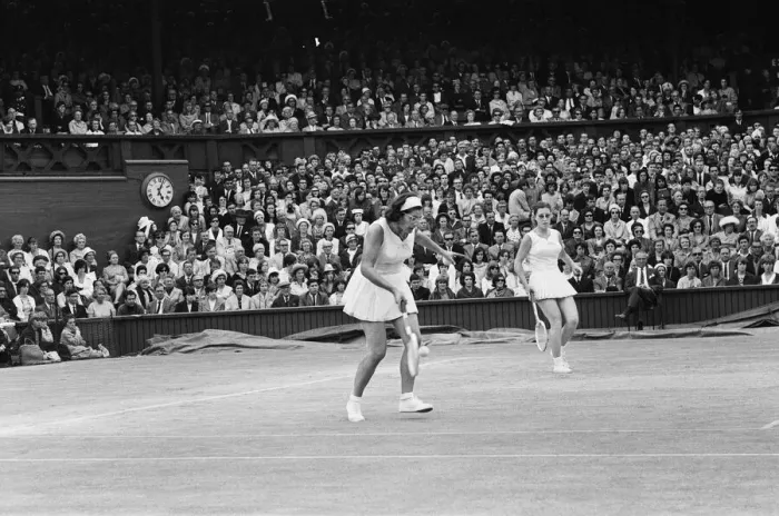 Framed Print : Wimbledon Championship Final 1965. Maria Bueno and Billie Jean Moffitt defeated Framed Print : Wimbledon Championship Final 1965. Maria Bueno and Billie Jean Moffitt defeated