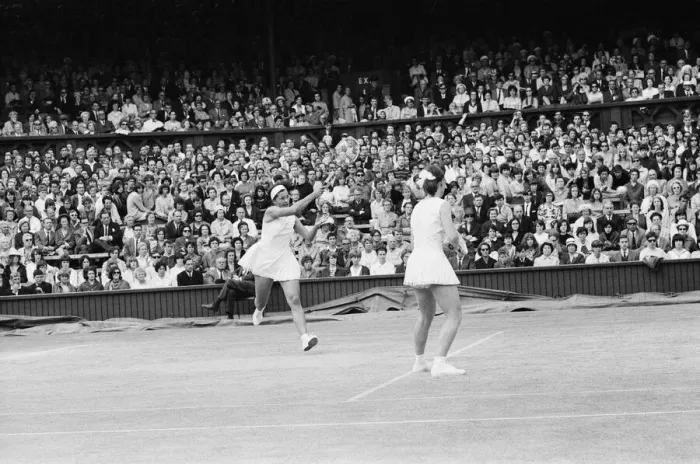 Framed Print : Wimbledon Championship Final 1965. Maria Bueno and Billie Jean Moffitt defeated Framed Print : Wimbledon Championship Final 1965. Maria Bueno and Billie Jean Moffitt defeated