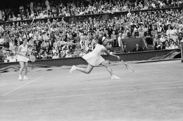 Framed Print : Wimbledon Championship Final 1965. Maria Bueno and Billie Jean Moffitt defeated Framed Print : Wimbledon Championship Final 1965. Maria Bueno and Billie Jean Moffitt defeated