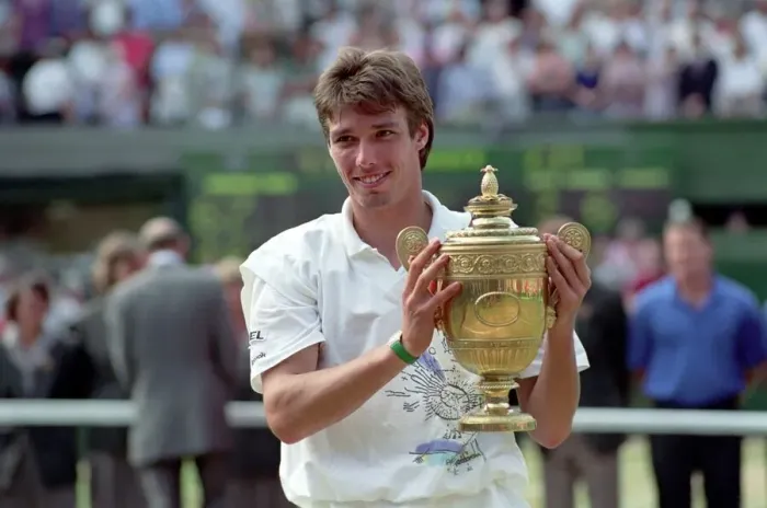 Framed Print : Wimbledon. Mens Final: Michael Stich Lifts Trophy. July 1991 91-4302-267