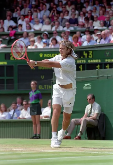 Framed Print : Wimbledon Tennis. Andre Agassi in action. July 1991 91-4218-025 Framed Print : Wimbledon Tennis. Andre Agassi in action. July 1991 91-4218-025