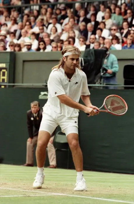 Framed Print : Wimbledon Tennis. Andre Agassi in action. July 1991 91-4178-061 Framed Print : Wimbledon Tennis. Andre Agassi in action. July 1991 91-4178-061