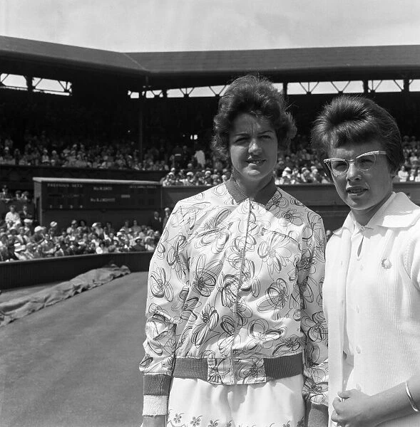 Wimbledon Tennis, Billie Jean Moffitt (later King) and Margaret Smith. 26th June 1962