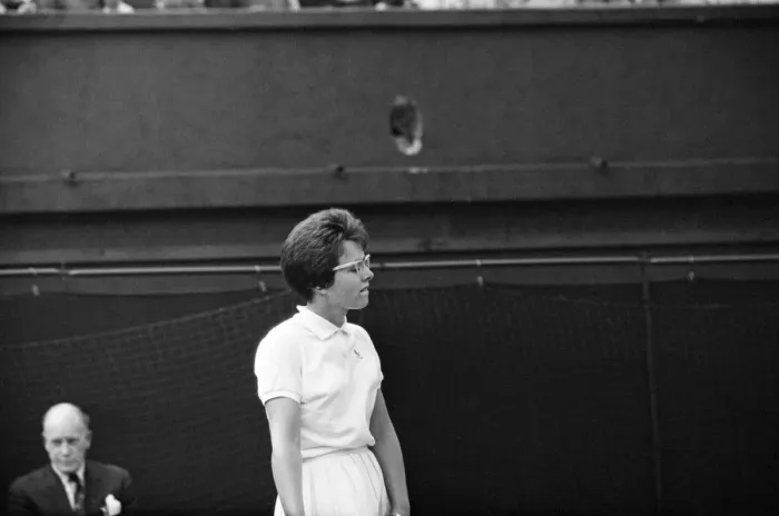 Framed Print : Wimbledon Tennis, Billie Jean Moffitt (later King) pictured in play against Margaret