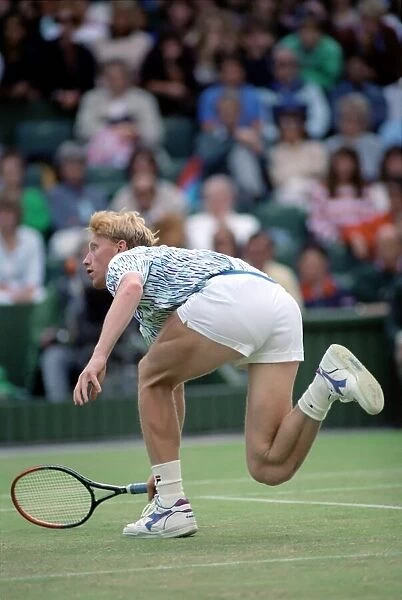 Wimbledon Tennis. Boris Becker Wearing Banned Shirt. June 1989 89-3895-015