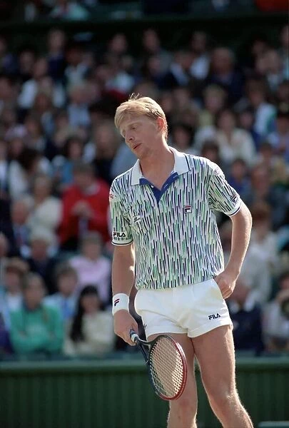 Wimbledon Tennis. Boris Becker Wearing Banned Shirt. June 1989 89-3895-006
