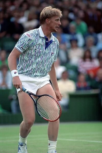 Wimbledon Tennis. Boris Becker Wearing Banned Shirt. June 1989 89-3895-026