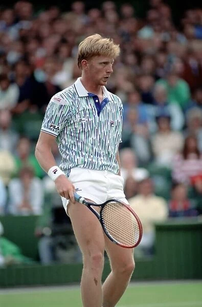 Wimbledon Tennis. Boris Becker Wearing Banned Shirt. June 1989 89-3895-013
