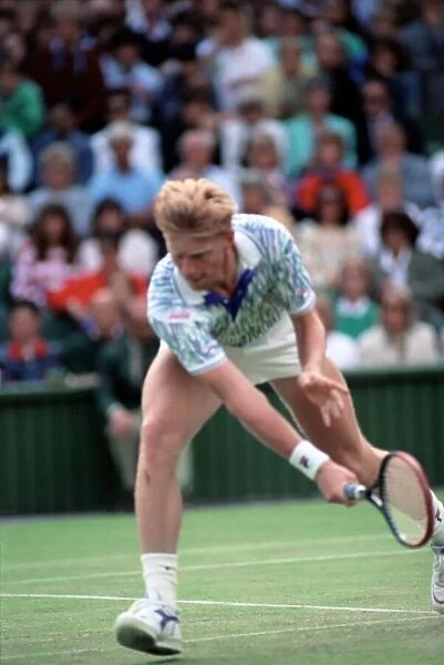 Wimbledon Tennis. Boris Becker Wearing Banned Shirt. June 1989 89-3895-028