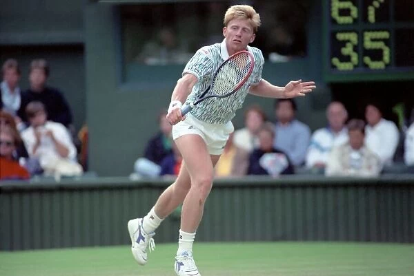 Wimbledon Tennis. Boris Becker Wearing Banned Shirt. June 1989 89-3895-019