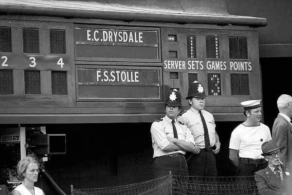 Wimbledon Tennis Championships 1970 1st Day. Policeman kept watch on the centre court
