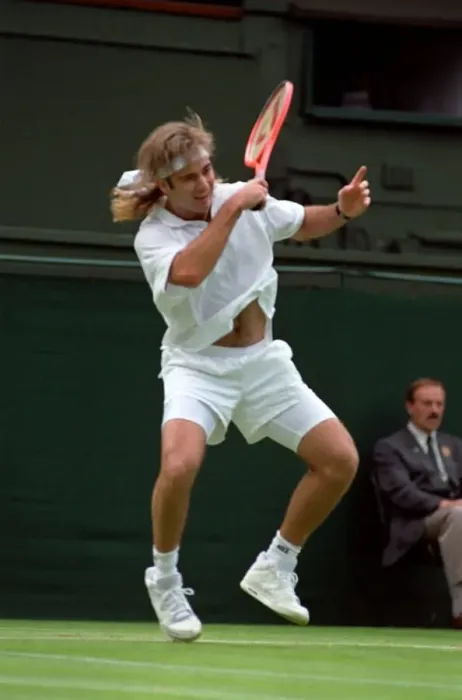 Framed Print : Wimbledon Tennis Championships. Andre Agassi in action. June 1991 91-4117-076 Framed Print : Wimbledon Tennis Championships. Andre Agassi in action. June 1991 91-4117-076