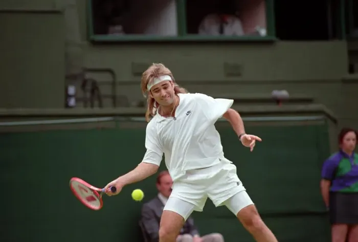 Framed Print : Wimbledon Tennis Championships. Andre Agassi in action. June 1991 91-4117-078 Framed Print : Wimbledon Tennis Championships. Andre Agassi in action. June 1991 91-4117-078