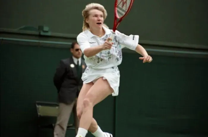 Framed Print : Wimbledon Tennis Championships. Jana Novotna in action. June 1991 91-4117-017 Framed Print : Wimbledon Tennis Championships. Jana Novotna in action. June 1991 91-4117-017