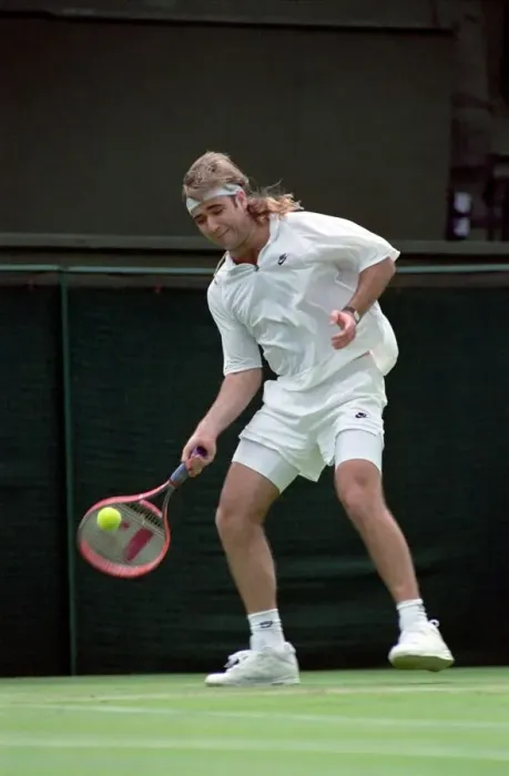 Framed Print : Wimbledon Tennis Championships. Andre Agassi in action. June 1991 91-4117-045