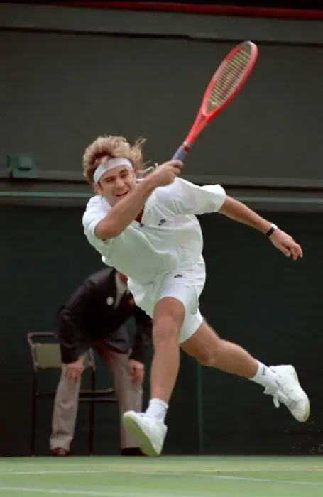 Framed Print : Wimbledon Tennis Championships. Andre Agassi in action. June 1991 91-4117-039 Framed Print : Wimbledon Tennis Championships. Andre Agassi in action. June 1991 91-4117-039