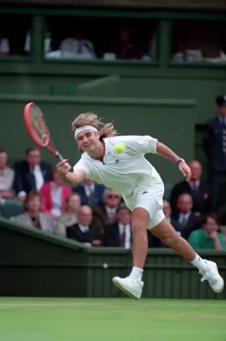 Framed Print : Wimbledon Tennis Championships. Andre Agassi in action. June 1991 91-4117-038 Framed Print : Wimbledon Tennis Championships. Andre Agassi in action. June 1991 91-4117-038