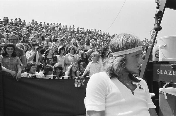 Wimbledon Tennis Championships. Bjorn Borg with the crowd behind him