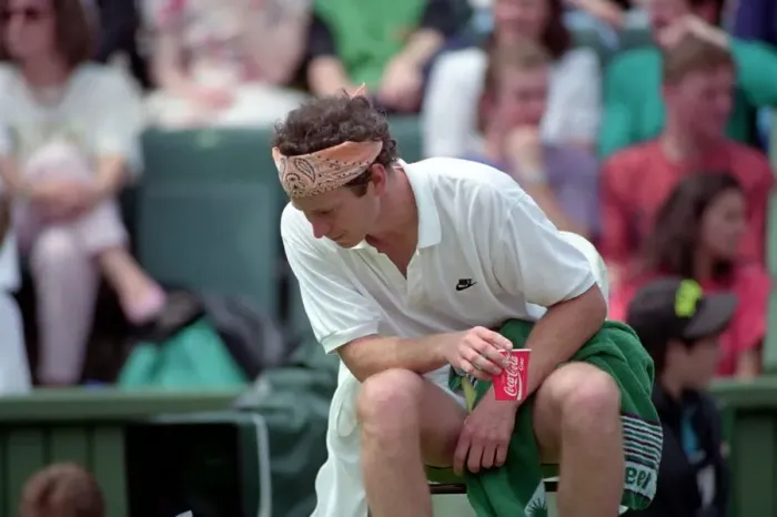Framed Print : Wimbledon Tennis. John McEnroe (With Eric Crapton Watching). July 1991 91-4197-004 Framed Print : Wimbledon Tennis. John McEnroe (With Eric Crapton Watching). July 1991 91-4197-004