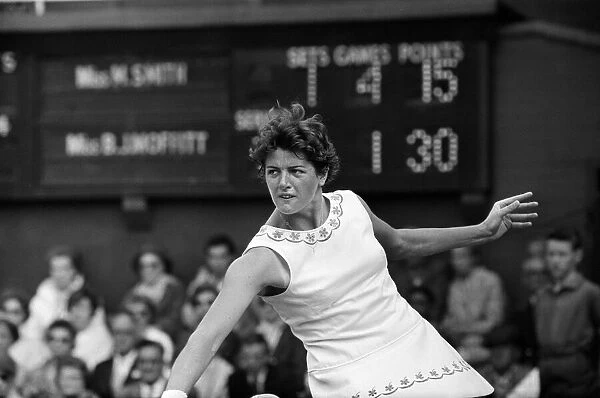 Wimbledon Tennis, Margaret Smith (pictured), in play against Billie Jean Moffitt