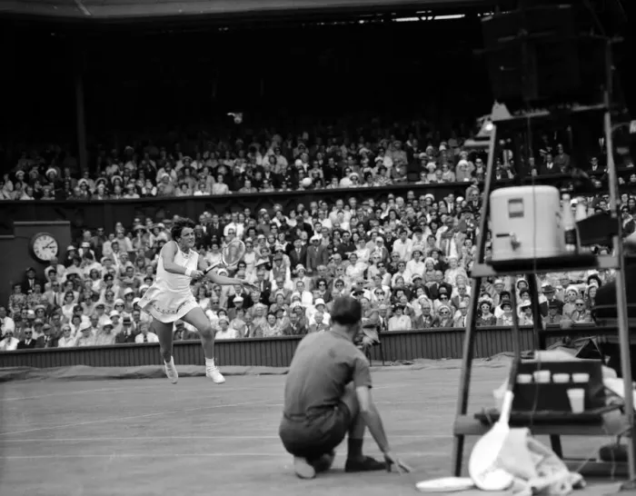 Framed Print : Wimbledon Tennis, Margaret Smith (pictured) in play against Billie Jean Moffitt Framed Print : Wimbledon Tennis, Margaret Smith (pictured) in play against Billie Jean Moffitt