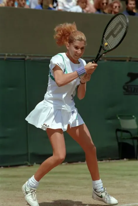 Framed Print : Wimbledon Tennis. Monica seles. Action. June 1989 89-3908-054