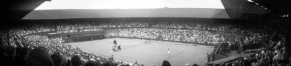 Wimbledon Tennis, panoramic views of a match in action. 26th June 1962