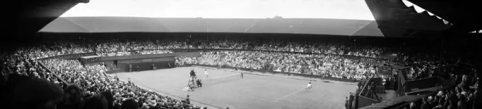 Framed Print : Wimbledon Tennis, panoramic views of a match in action. 26th June 1962 Framed Print : Wimbledon Tennis, panoramic views of a match in action. 26th June 1962
