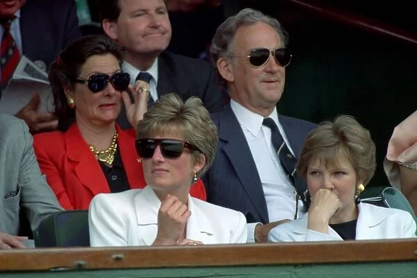 Wimbledon Tennis. Princess Diana Watching Andre Agassi In action. 4th July 1991