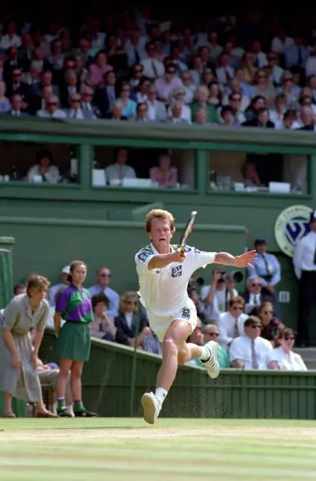 Framed Print : Wimbledon Tennis. Stefan Edberg v. Michael Stich. Stich Celebrates his win Framed Print : Wimbledon Tennis. Stefan Edberg v. Michael Stich. Stich Celebrates his win