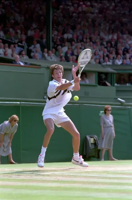 Framed Print : Wimbledon Tennis. Stefan Edberg v. Michael Stich. Stich Celebrates his win Framed Print : Wimbledon Tennis. Stefan Edberg v. Michael Stich. Stich Celebrates his win