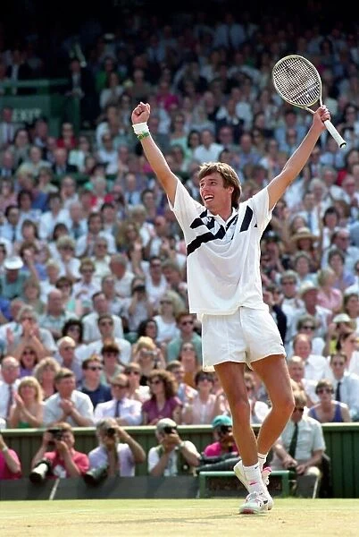 Wimbledon Tennis. Stefan Edberg v. Michael Stich. Stich Celebrates his win