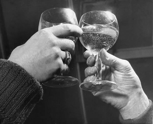 Two wine glasses toasting the old codgers Circa 1955