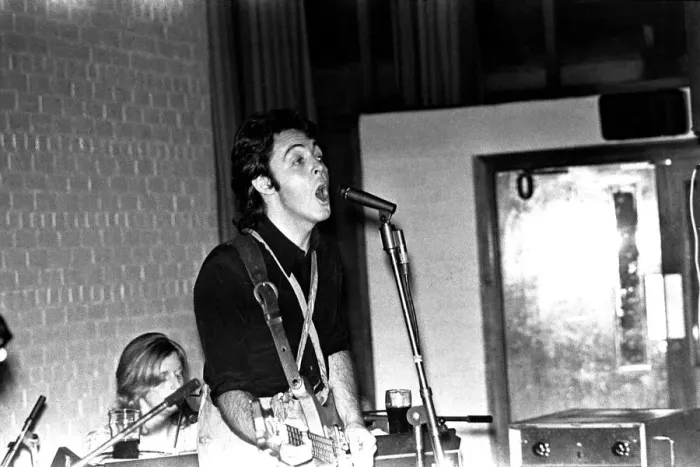 Framed Print : Wings play at the Newcastle University 13 February 1972 - Paul McCartney with wife Linda