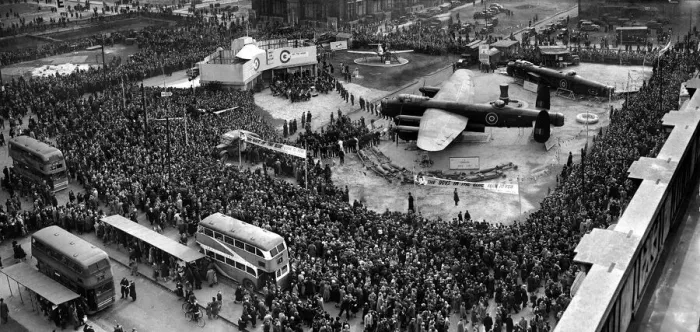 Framed Print : Wings for Victory display in Central Manchester during the Second World War Framed Print : Wings for Victory display in Central Manchester during the Second World War