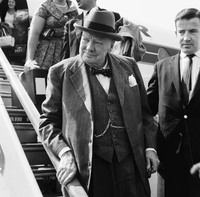 Framed Print : Winston Churchill arriving home at London airport from his holiday in the south of France