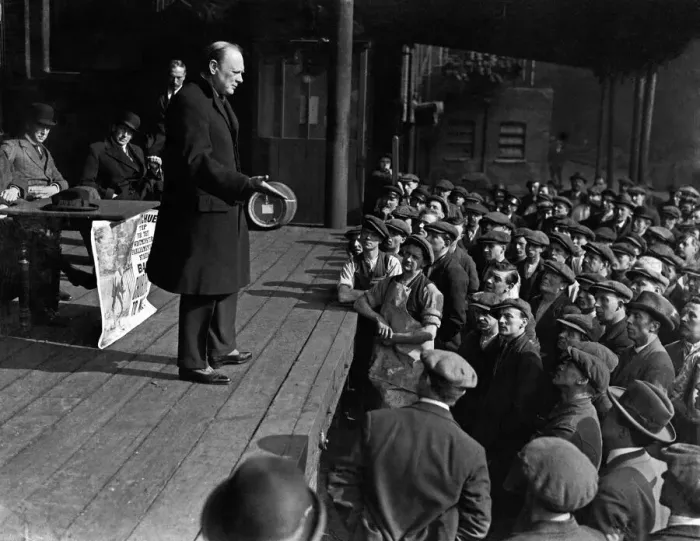 Framed Print : Winston Churchill attends a meeting in Waltham Abbey to address a crowd of workers ahead