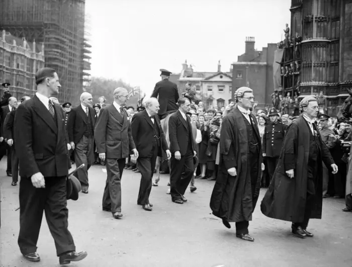 Framed Print : Winston Churchill British Prime Minister in procession from The House of Commons to St