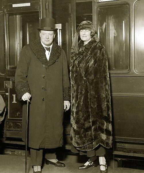 Winston Churchill British Prime Minister with wife Clementine Churchill about to board a