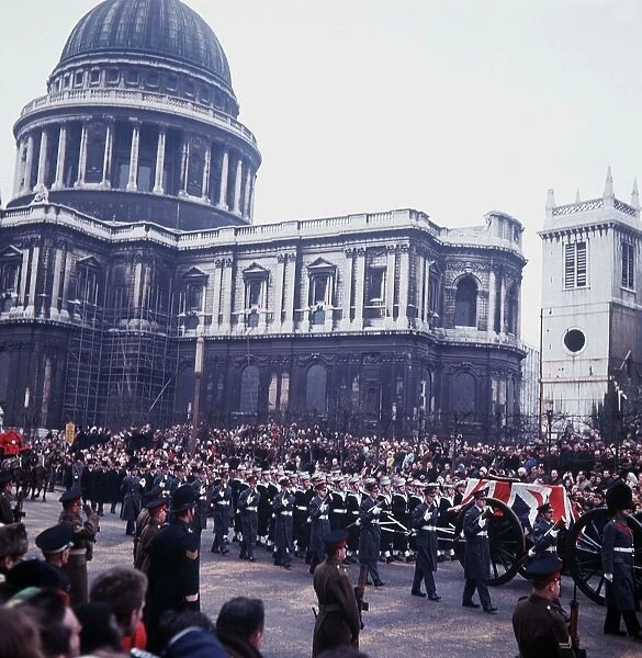 Winston Churchill courtege at St Pauls Cathedral 1965 during funeral of former