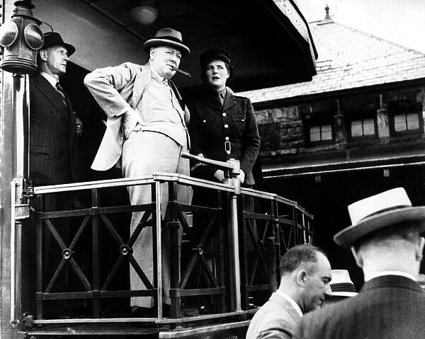 Winston Churchill and daughter at Niagara Falls on the observation platform