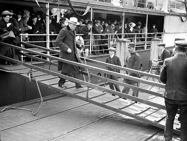 Winston Churchill disembarking at Calais, May 1912