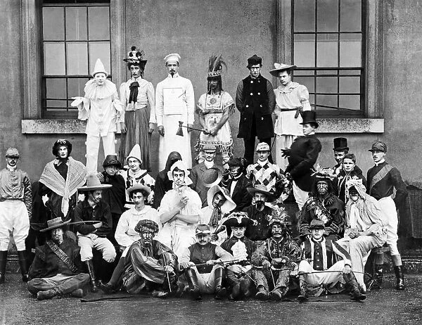 Winston Churchill dressed as Pierrot as he joins in with the fun