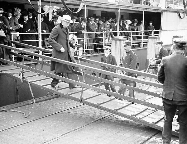 Winston Churchill in France May 1912 disembarks from a ship in Calais