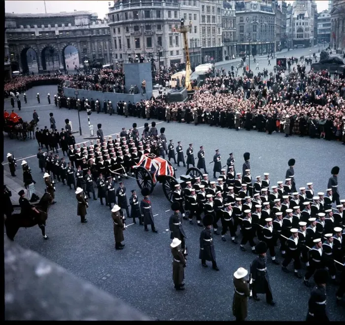 Framed Print : Winston Churchill funeral WW2 British Prime Minister funeral procession through